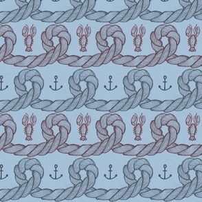 nautical rope, anchors and lobsters blue grey red medium