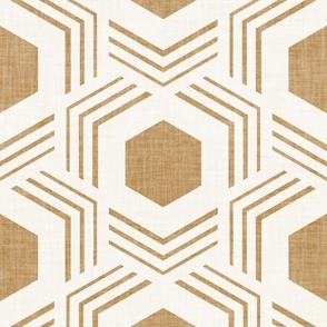 Minimalist hexagon lines // large jumbo scale // ivory and golden harvest honey yellow warm neutral geometric wallpaper