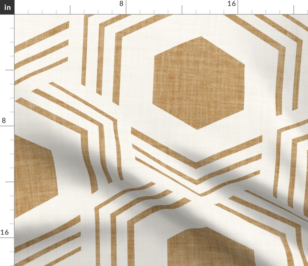 Minimalist hexagon lines // large jumbo scale // ivory and golden harvest honey yellow warm neutral geometric wallpaper