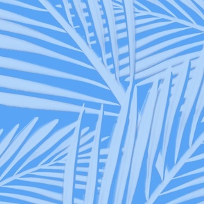 Palms in Pale and Bold Blue Chevron, large