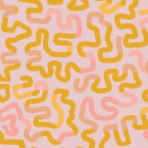 Rainbow Ribbons - warm mustard  abstract lines