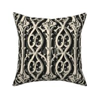 Charcoal and Ivory Gothic Tracery Tapestry