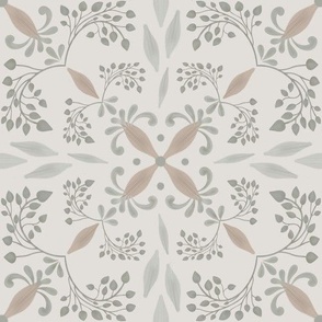 Minimalist Geometric and Leafy Patterns in Muted Browns and Greens