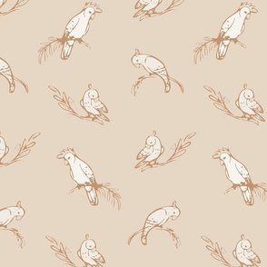 Cockatoo Aussie  BIRD NURSERY _ Whimsy Warm Minimalism  - SOFT PEACH and boho TAN _medium SCALE