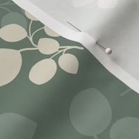 Soft Minimalistic Tossed Style Leaves in ivory and green ( medium scale )