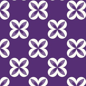 Large -Monochrome Geometric flowers in Purple and off white Half drop