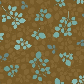 Minimalistic Tossed Style Leaves in turquoise and mustard ( medium scale)