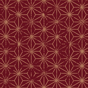 Large Scale Textured Graphic Stars in Deep Burgundy Red and Bronze