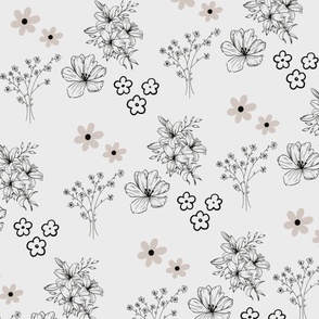 Grey Black Retro Y2K Hippie Flower Pattern