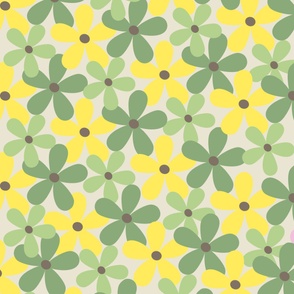 Green Yellow Retro Y2K 70s Flower Pattern