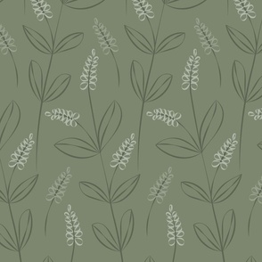 False dragonhead flowers warm minimalist pattern - watercress green monochrome