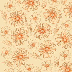 Orange Retro Vintage Y2K Flower Pattern