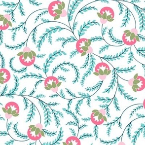 Medium size 11 inch repeat // Ogee Floral and vines Block print Indian florals ogee  pink and green