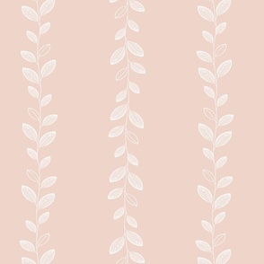 Boho climbing garland in dusty rose pink with white graphic leaves small