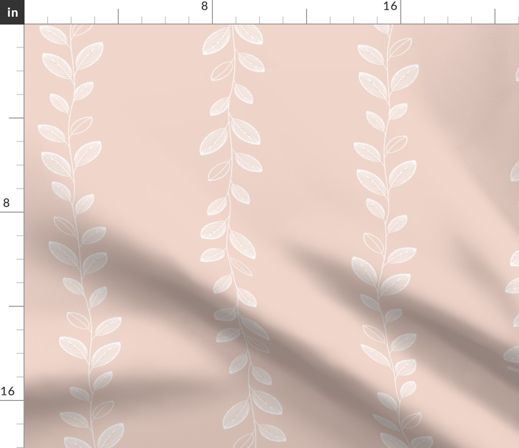 Boho climbing garland in dusty rose pink with white graphic leaves small