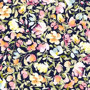 Whimsical and soft pastel floral on black | Chloe Collection
