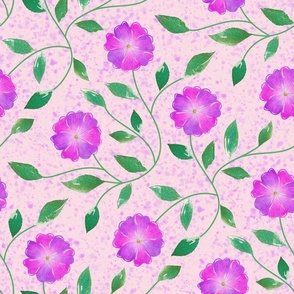 Large-Purple Floral Vines on Light Pink