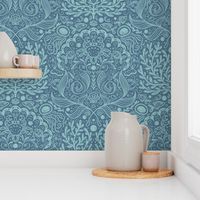 Seahorse Symphony Damask pastel light ocean sea shells pearls coral fish crab admiral blue