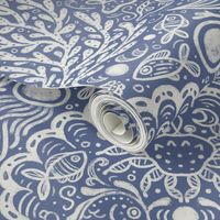 Seahorse Symphony Damask | Blue Nova | Nautical Coastal Beach