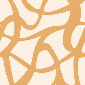 LARGE MODERN ABSTRACT WARM MINIMALISM FLOWING ORGANIC WAVY LINES EARTHY-ORANGE-CREAM-OFF WHITE