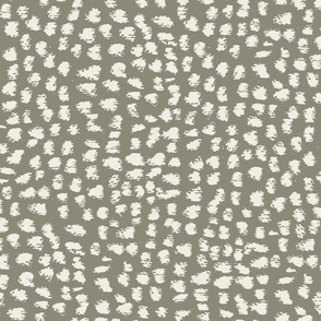 Abstract dot in off white and olive green hand drawn expressive spots