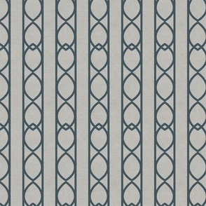 Greige and Grey Blue Interlacing Ogee Wallpaper - Vertical Stripe