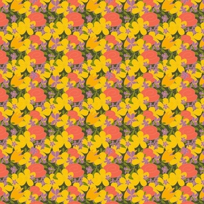 Dark Peach and Yellow Vertical Floral Pattern on Green