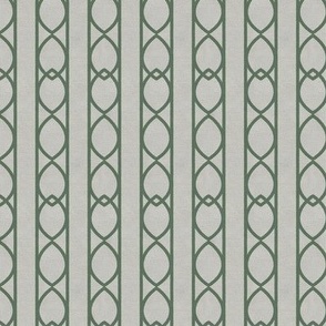 Greige and Green Interlacing Ogee Wallpaper - Vertical Stripe