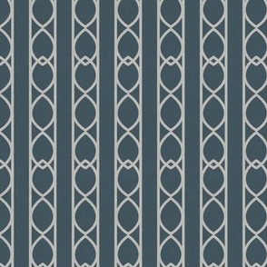 Grey blue & light grey Interlacing Ogee Wallpaper - Vertical Stripe