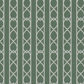 Deep Teal Green & greige Interlacing Ogee Wallpaper - Vertical Stripe