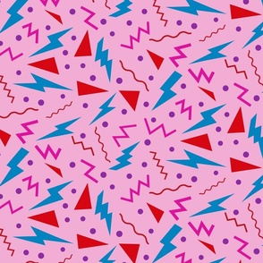 80s 90s Memphis blue and red Abstract  Shapes  on pink 
