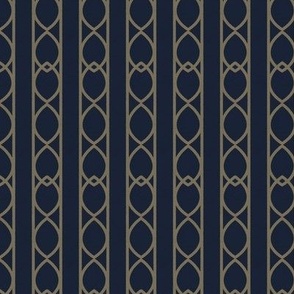 Navy & gold Interlacing Ogee Wallpaper - Vertical Stripe