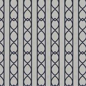 Light grey & navy Interlacing Ogee Wallpaper - Vertical Stripe
