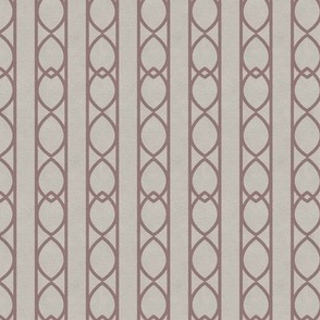 Dusty Rose and Greige Interlacing Ogee Wallpaper - Vertical Stripe
