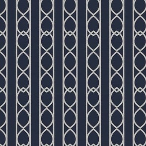 Navy & light grey Interlacing Ogee Wallpaper - Vertical Stripe

