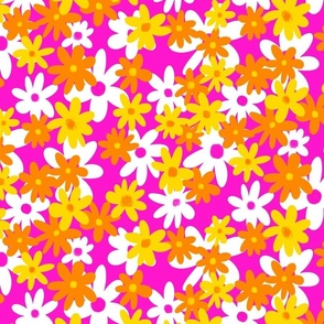 (L) Bold Bright Daisies floral pink yellow orange white large scale 12 inch