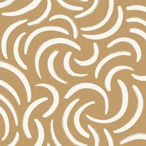 Abstract Brushstrokes: Textured Cream Paint Swirls on Ochre Brown Background SMALL SCALE