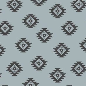 Minimalist desert aztec design - traditional geometric ikat design little geometric squares and sun gray on moody blue winter