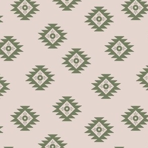 Minimalist desert aztec design - traditional geometric ikat design little geometric squares and sun olive green on sand