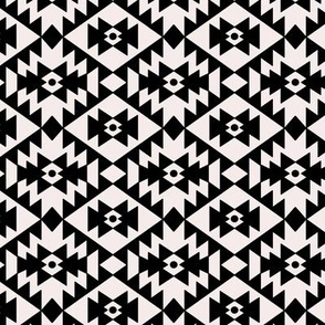 Abstract geometric kelim plaid design - moroccan traditional cloth pattern black on ivory 