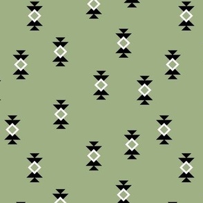 Aztec details - minimalist geometric triangles and squares on green