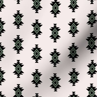 Geometric mexican abstract aztec diamond design black green on ivory