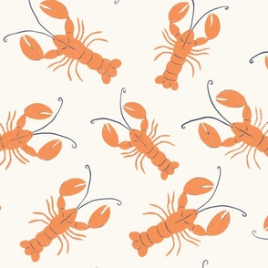 Lobster Lagoon: Coastal Chic Hand-Drawn Repeat Pattern on Eggshell Background BIG SCALE