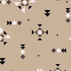Geometric ikat plaid design - little aztec and kelim inspired details abstract native design vintage seventies brown neutral palette on beige
