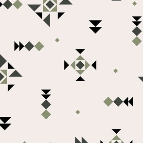 Geometric ikat plaid design - little aztec and kelim inspired details abstract native design green gray on ivory