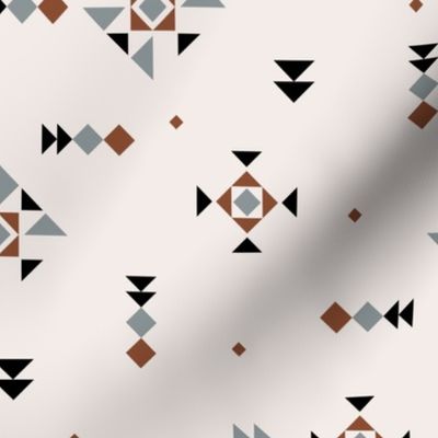 Geometric ikat plaid design - little aztec and kelim inspired details abstract native design gray rust on ivory