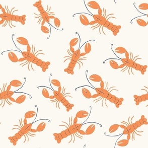 Lobster Lagoon: Coastal Chic Hand-Drawn Repeat Pattern on Eggshell Background SMALL SCALE