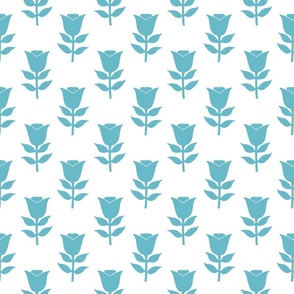 Turquoise tulips on white background