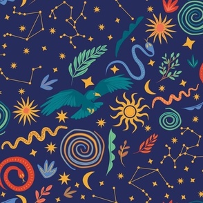 Celestial nights Greek antique inspired diagonal pattern in blue, green and yellow