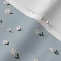 Mini Daisies, scattered flower meadow on powder blue